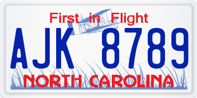 NC license plate AJK8789