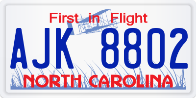 NC license plate AJK8802