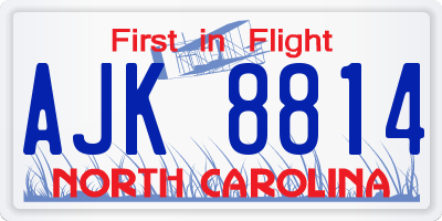 NC license plate AJK8814