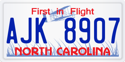 NC license plate AJK8907