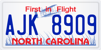 NC license plate AJK8909