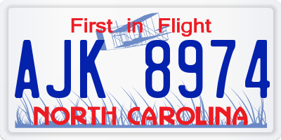 NC license plate AJK8974