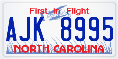 NC license plate AJK8995