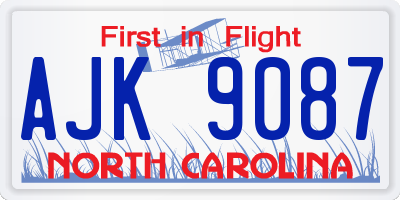NC license plate AJK9087