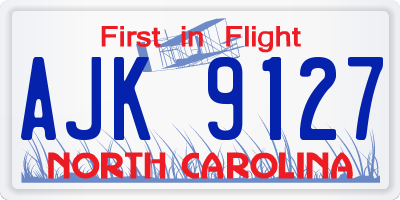 NC license plate AJK9127