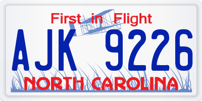 NC license plate AJK9226