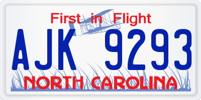 NC license plate AJK9293