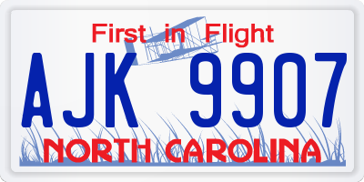 NC license plate AJK9907