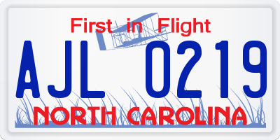 NC license plate AJL0219