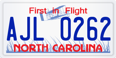 NC license plate AJL0262