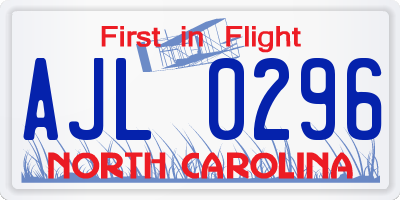 NC license plate AJL0296