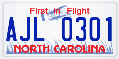 NC license plate AJL0301