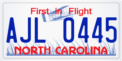 NC license plate AJL0445
