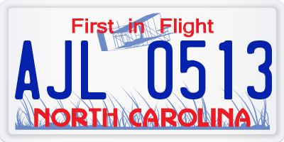 NC license plate AJL0513