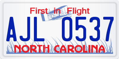 NC license plate AJL0537