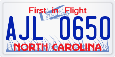 NC license plate AJL0650