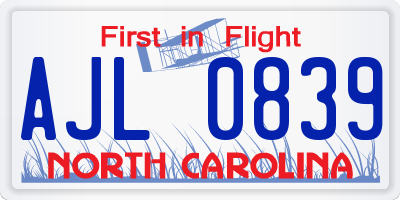 NC license plate AJL0839