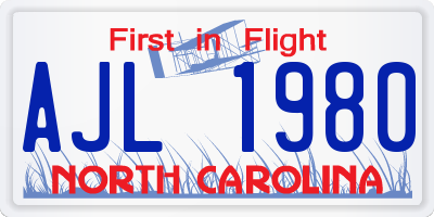 NC license plate AJL1980
