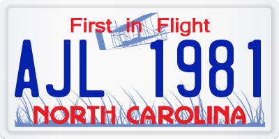 NC license plate AJL1981