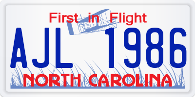NC license plate AJL1986