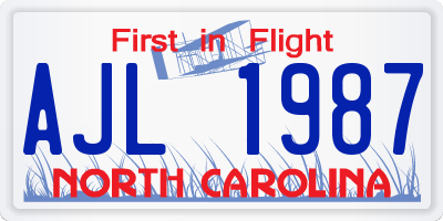 NC license plate AJL1987