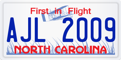 NC license plate AJL2009