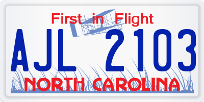 NC license plate AJL2103