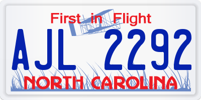 NC license plate AJL2292