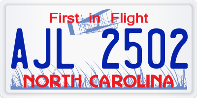 NC license plate AJL2502