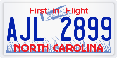 NC license plate AJL2899