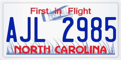 NC license plate AJL2985