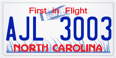 NC license plate AJL3003