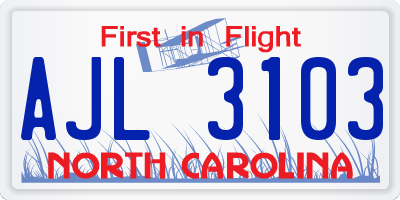 NC license plate AJL3103