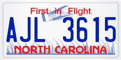 NC license plate AJL3615