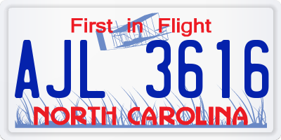 NC license plate AJL3616