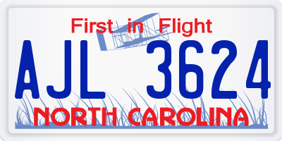 NC license plate AJL3624