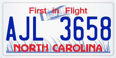 NC license plate AJL3658