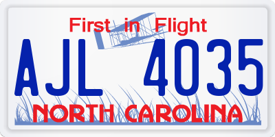 NC license plate AJL4035
