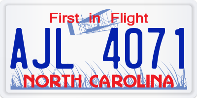 NC license plate AJL4071