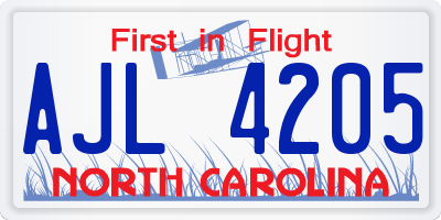 NC license plate AJL4205