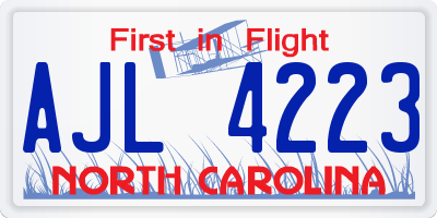 NC license plate AJL4223
