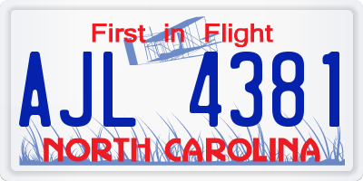 NC license plate AJL4381