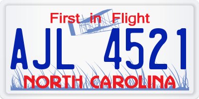 NC license plate AJL4521