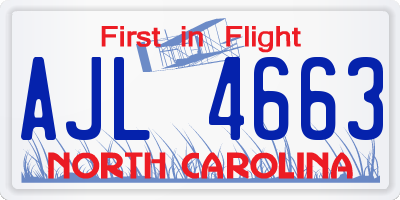 NC license plate AJL4663