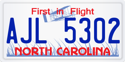 NC license plate AJL5302