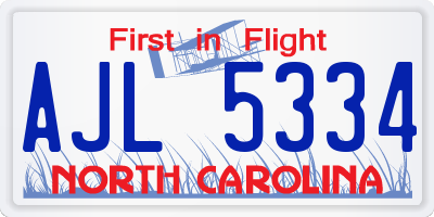 NC license plate AJL5334