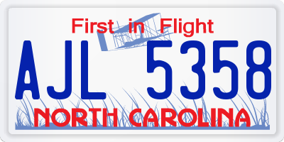 NC license plate AJL5358