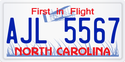 NC license plate AJL5567