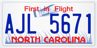NC license plate AJL5671