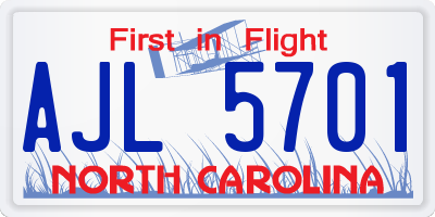 NC license plate AJL5701